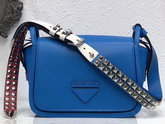 Prada Leather Shoulder Bag in Bright Blue Calfskin Leather