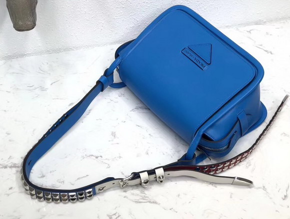 Prada Leather Shoulder Bag in Bright Blue Calfskin Leather