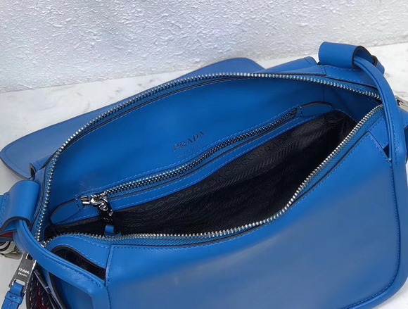 Prada Leather Shoulder Bag in Bright Blue Calfskin Leather