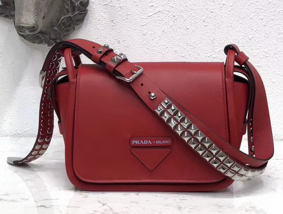 Prada Leather Shoulder Bag in Red Calfskin Leather