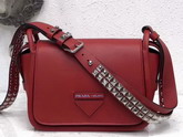 Prada Leather Shoulder Bag in Red Calfskin Leather