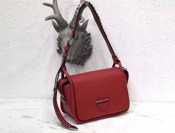 Prada Leather Shoulder Bag in Red Calfskin Leather