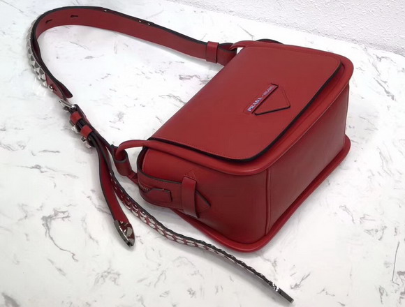 Prada Leather Shoulder Bag in Red Calfskin Leather