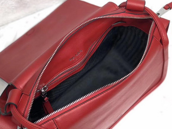 Prada Leather Shoulder Bag in Red Calfskin Leather