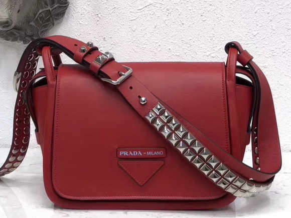 Prada Leather Shoulder Bag in Red Calfskin Leather