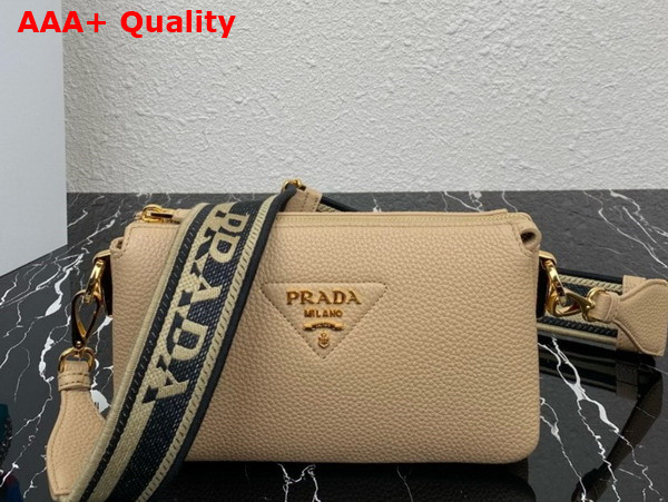 Prada Leather Shoulder Bag in Sand Grain Leather 1BH194 Replica