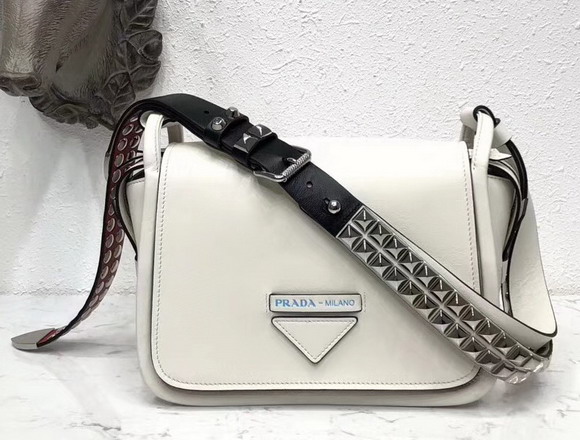 Prada Leather Shoulder Bag in White Calfskin Leather