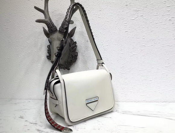 Prada Leather Shoulder Bag in White Calfskin Leather