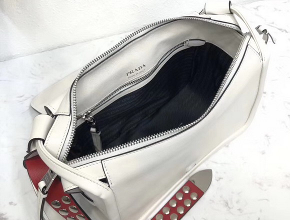 Prada Leather Shoulder Bag in White Calfskin Leather