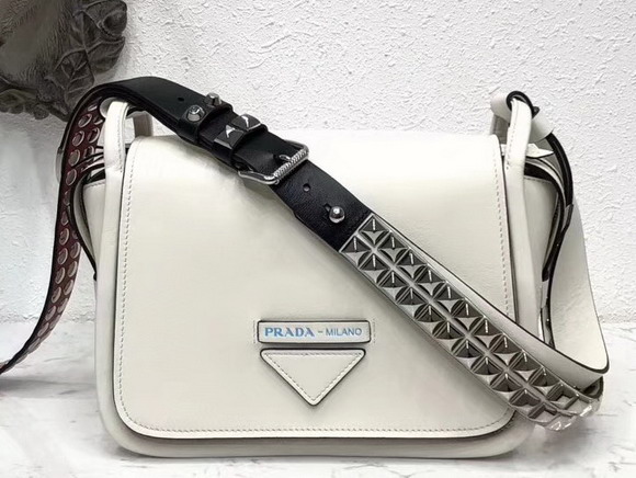 Prada Leather Shoulder Bag in White Calfskin Leather