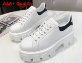 Prada Leather Sneakers White Black Triangle Logo on the Tongue and Heel Replica