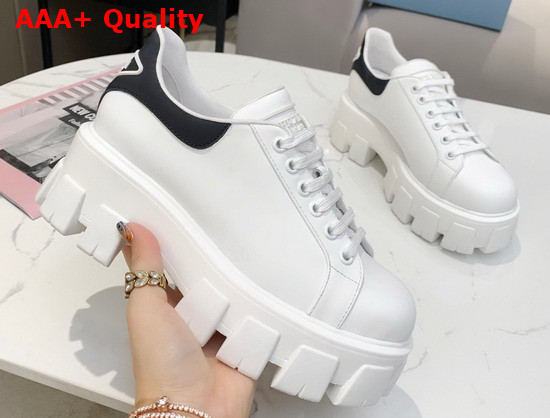 Prada Leather Sneakers White Black Triangle Logo on the Tongue and Heel Replica