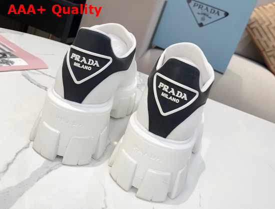 Prada Leather Sneakers White Black Triangle Logo on the Tongue and Heel Replica