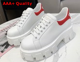 Prada Leather Sneakers White Red Triangle Logo on the Tongue and Heel Replica