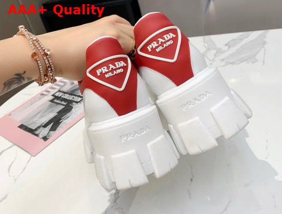 Prada Leather Sneakers White Red Triangle Logo on the Tongue and Heel Replica