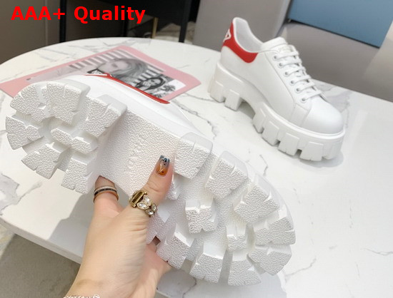 Prada Leather Sneakers White Red Triangle Logo on the Tongue and Heel Replica