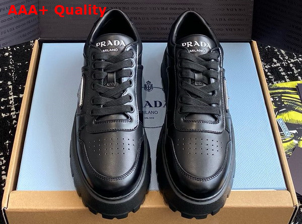 Prada Leather Sneakers in Black with Platform Soles 1E947M Replica