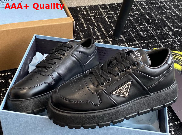 Prada Leather Sneakers in Black with Platform Soles 1E947M Replica