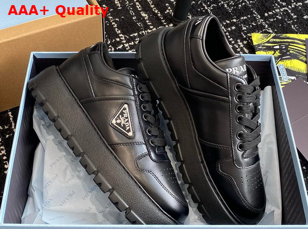 Prada Leather Sneakers in Black with Platform Soles 1E947M Replica