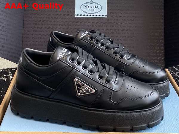 Prada Leather Sneakers in Black with Platform Soles 1E947M Replica