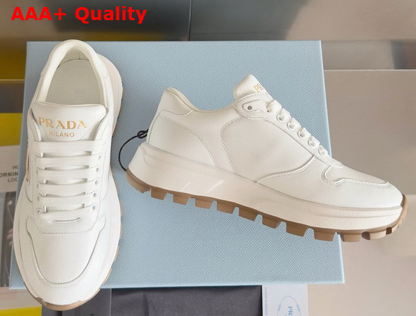 Prada Leather Sneakers in Ivory 1E804M Replica