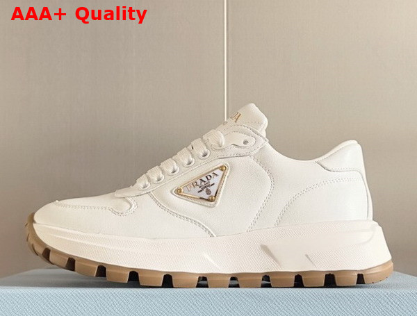 Prada Leather Sneakers in Ivory 1E804M Replica