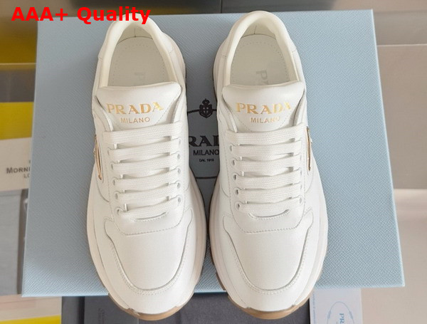 Prada Leather Sneakers in Ivory 1E804M Replica