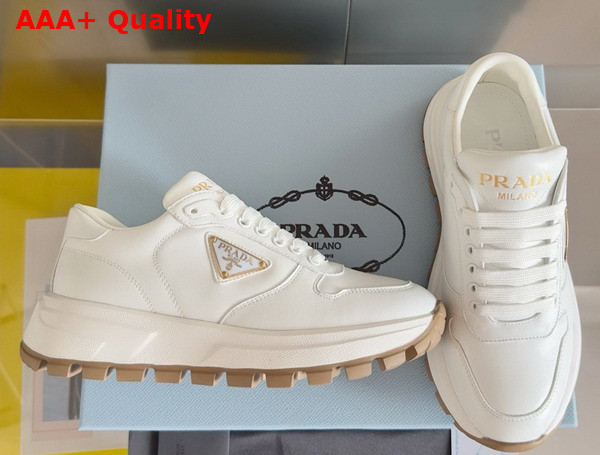 Prada Leather Sneakers in Ivory 1E804M Replica