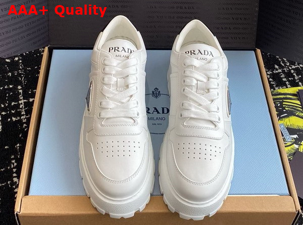 Prada Leather Sneakers in White with Platform Soles 1E947M Replica