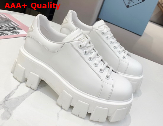 Prada Leather Sneakers in White with Triangle Logo on the Tongue and Heel Replica