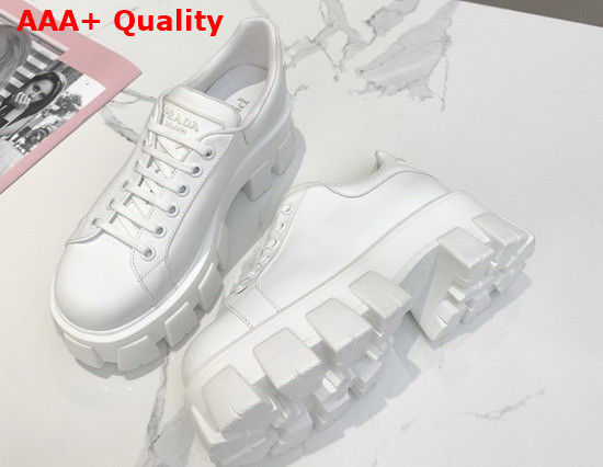 Prada Leather Sneakers in White with Triangle Logo on the Tongue and Heel Replica