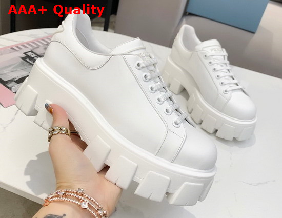 Prada Leather Sneakers in White with Triangle Logo on the Tongue and Heel Replica