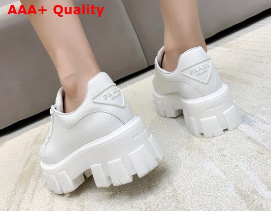 Prada Leather Sneakers in White with Triangle Logo on the Tongue and Heel Replica