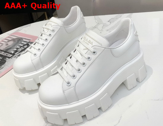 Prada Leather Sneakers in White with Triangle Logo on the Tongue and Heel Replica