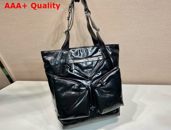 Prada Leather Tote Bag in Black 2VG120 Replica