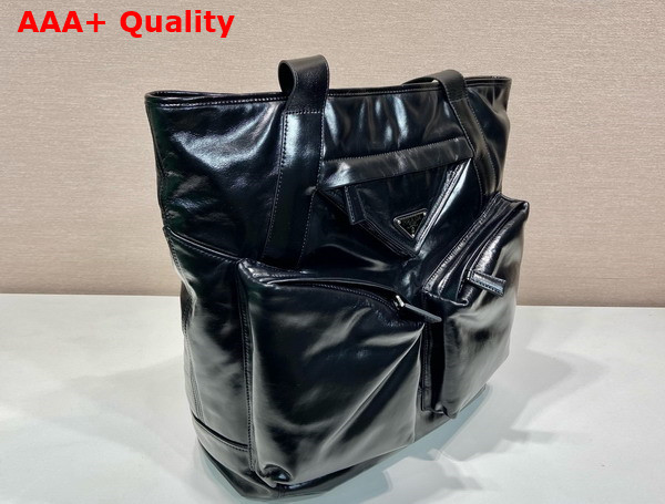 Prada Leather Tote Bag in Black 2VG120 Replica