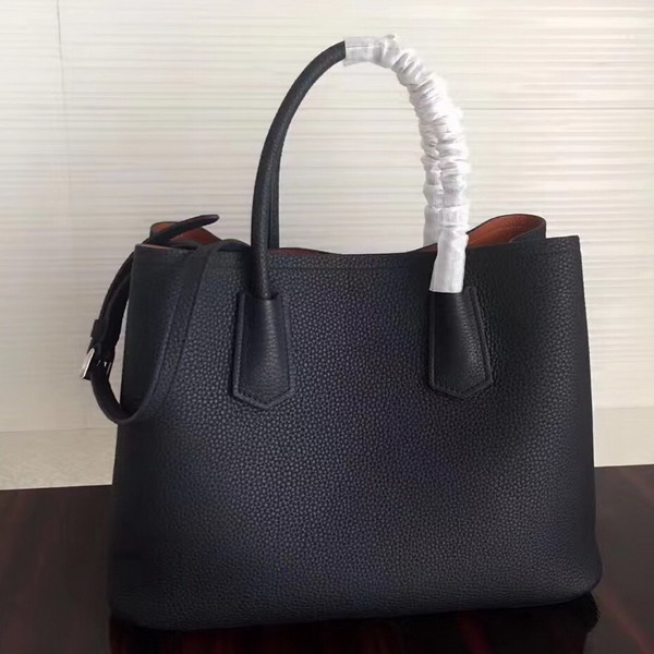 Prada Leather Tote in Black Grained Calfskin