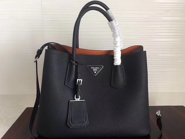 Prada Leather Tote in Black Grained Calfskin