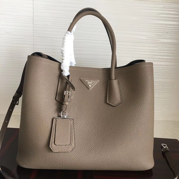 Prada Leather Tote in Elephant Grey Grained Calfskin