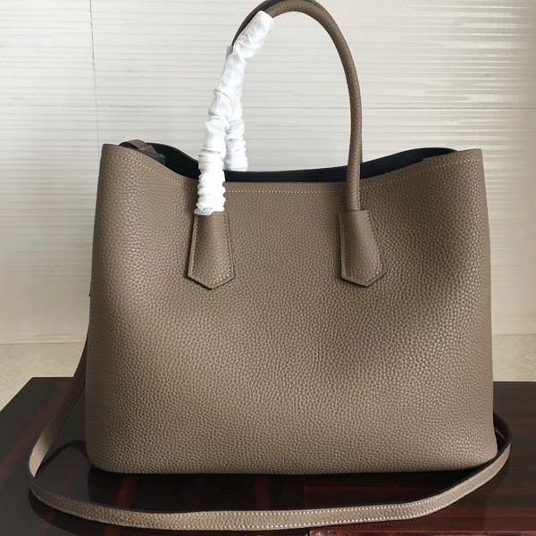 Prada Leather Tote in Elephant Grey Grained Calfskin