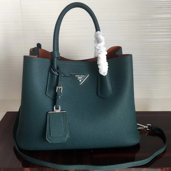 Prada Leather Tote in Green Grained Calfskin