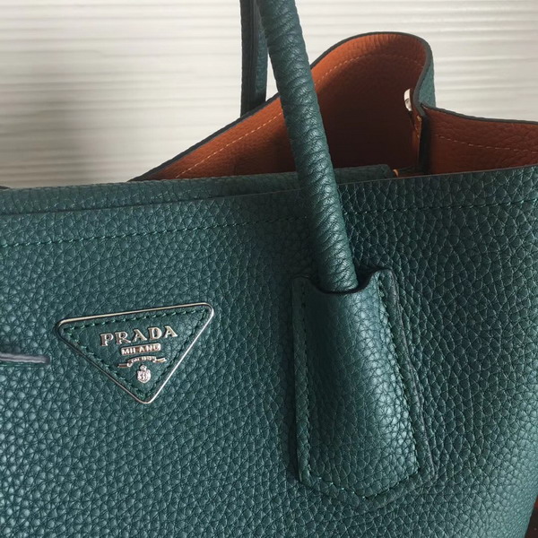 Prada Leather Tote in Green Grained Calfskin