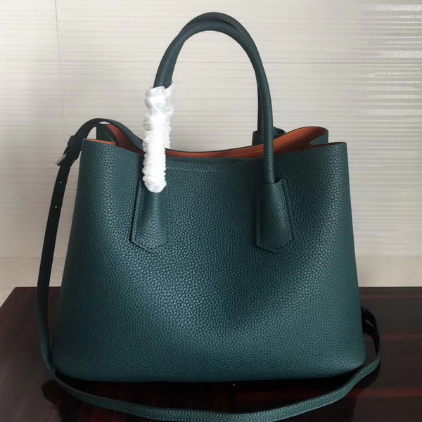 Prada Leather Tote in Green Grained Calfskin