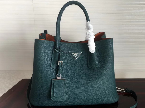 Prada Leather Tote in Green Grained Calfskin