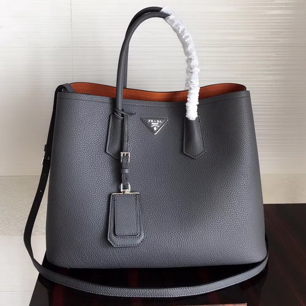 Prada Leather Tote in Grey Grained Calfskin