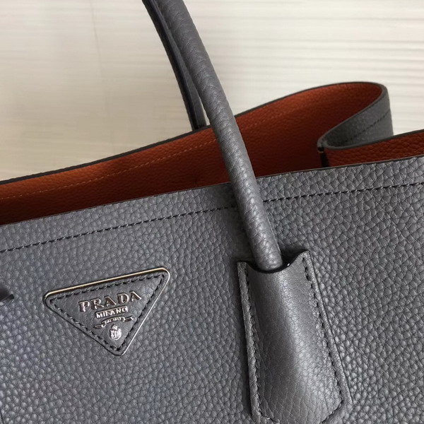 Prada Leather Tote in Grey Grained Calfskin