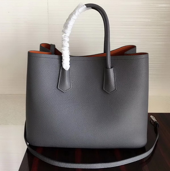 Prada Leather Tote in Grey Grained Calfskin