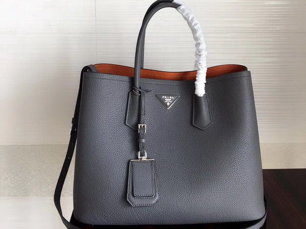 Prada Leather Tote in Grey Grained Calfskin