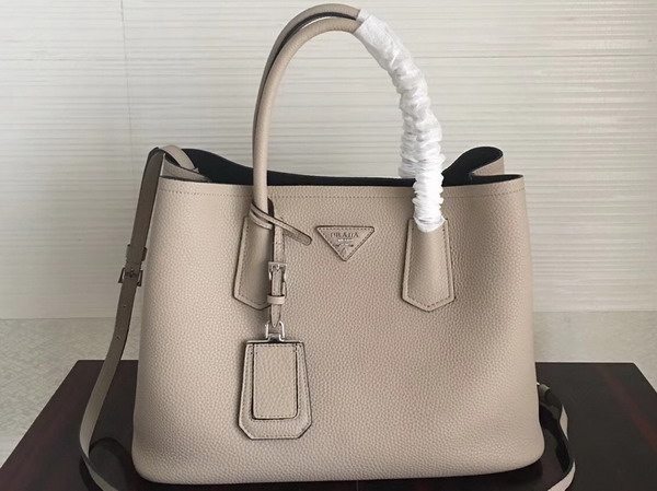 Prada Leather Tote in Light Grey Grained Calfskin