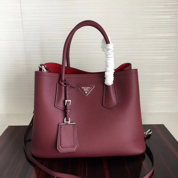 Prada Leather Tote in Oxblood Grained Calfskin